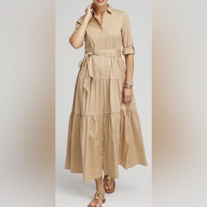 Chico’s Poplin Tiered Maxi Shirt Dress